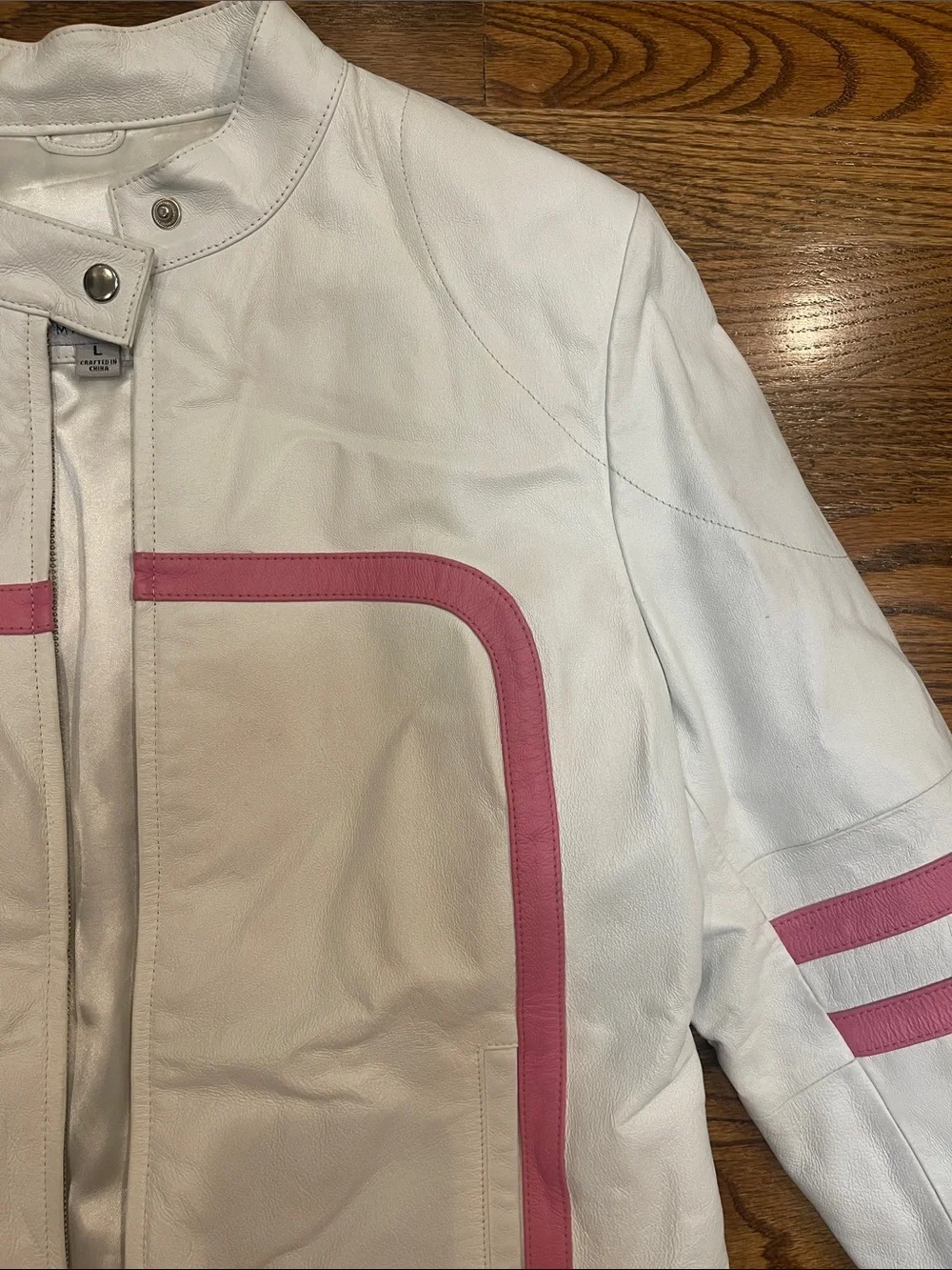 Classic White Women's Wilson’s Leather Jacket with Pink Trim ladies L - Picture 3 of 16